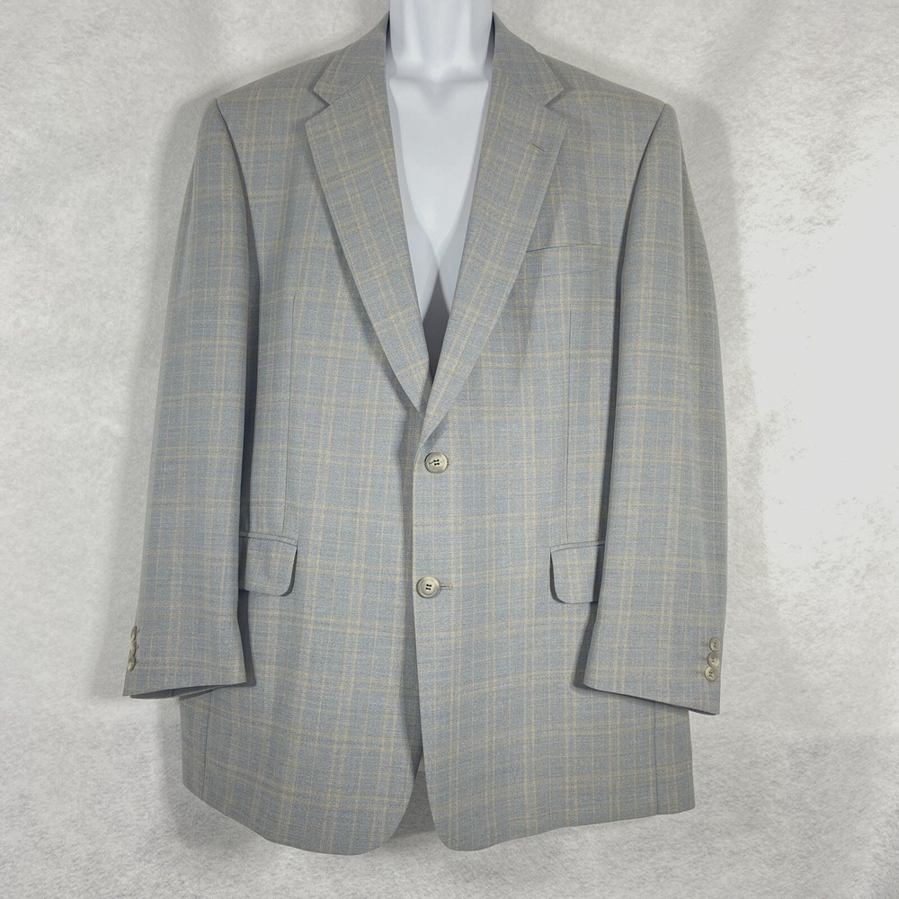 Vintage Coppley Blazer Men's 44R Gray Yellow Sport Coat Plaid 100% Wool EUC